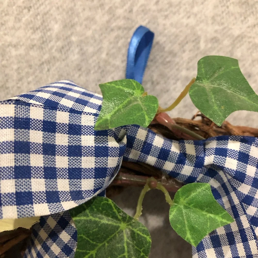 NWOT - Colorful Floral Garden Wreath with Gingham Bow